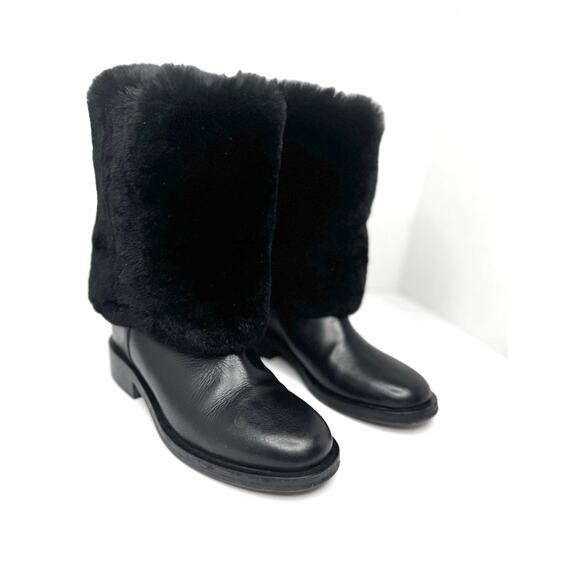 CHANEL Black Fur Calfskin Fold-Over Short Boots EU 37.5 CC Logo Ankle Booties - Picture 1 of 10